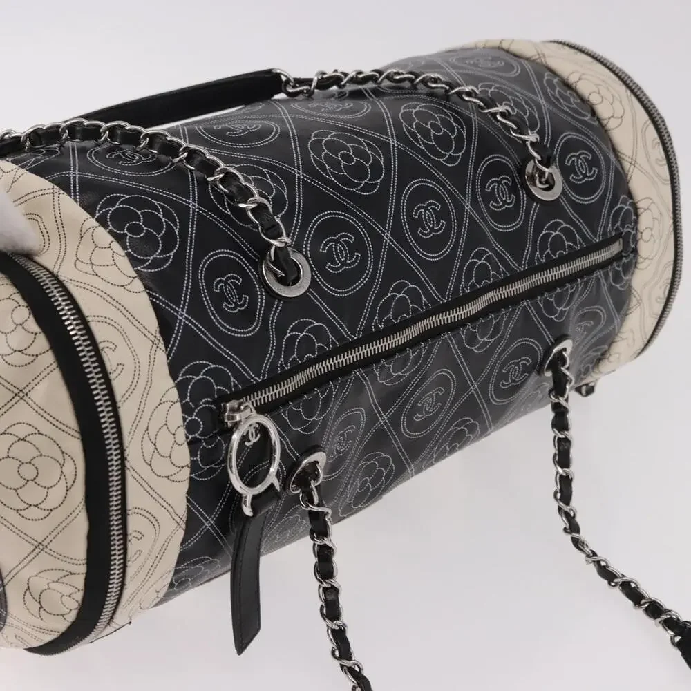 CHANEL Coated Canvas Camellia Printed Calfskin Bowling Bag